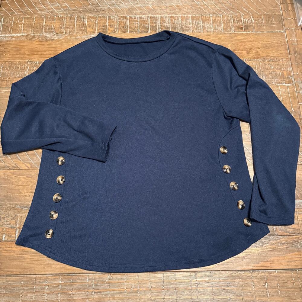 SHEIN Curve Womens 0XL Navy Blue Side Button Tunic Top Long Sleeve Knit Shirt